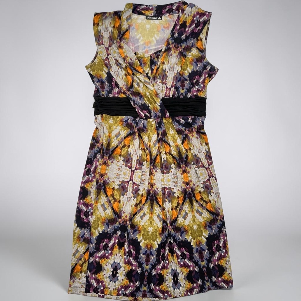 Miraclesuit Faux Wrap Sheath Dress Size 6 Abstract Mosaic Shaping Career Chic